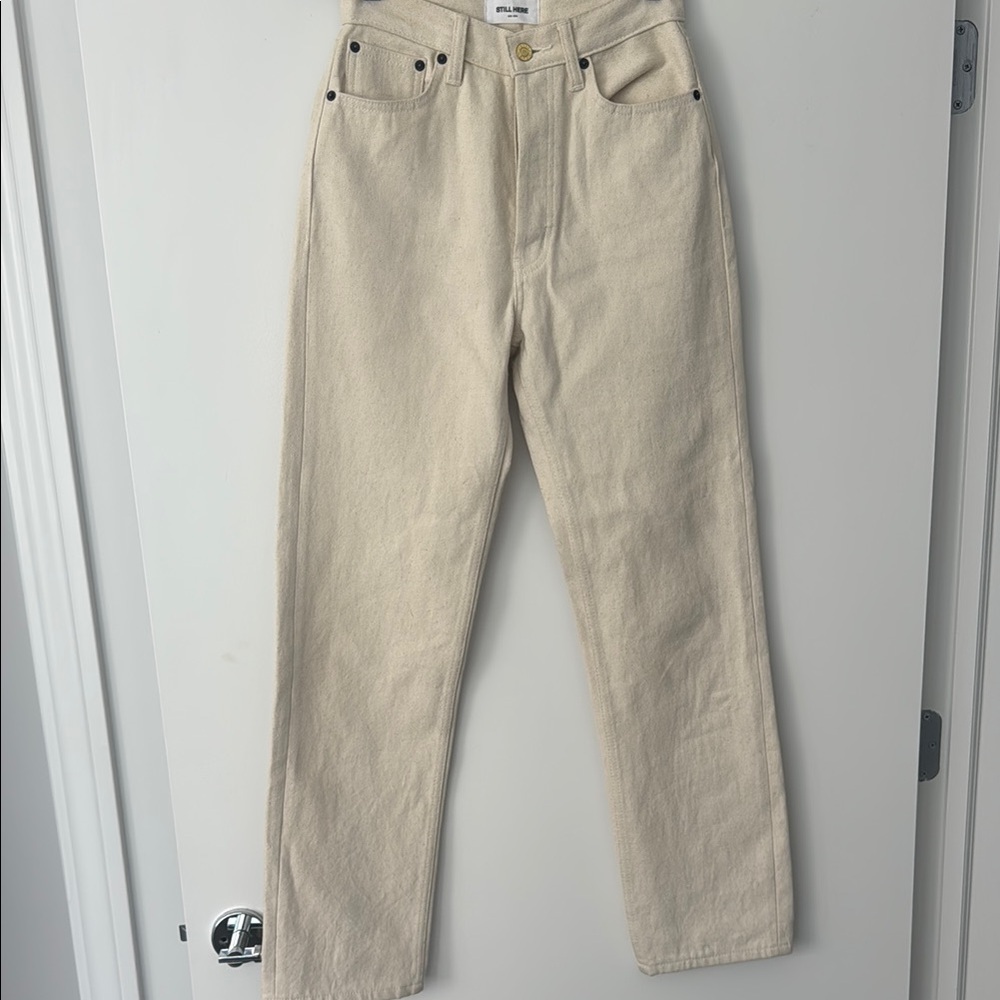 Designer Cream Straight Leg High-Rise Jeans